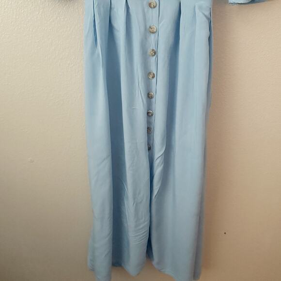 ELF | Elegant Blue Button Down Dress Lola Midi Dress Handmade Ruffle | Size XXL - Picture 5 of 11